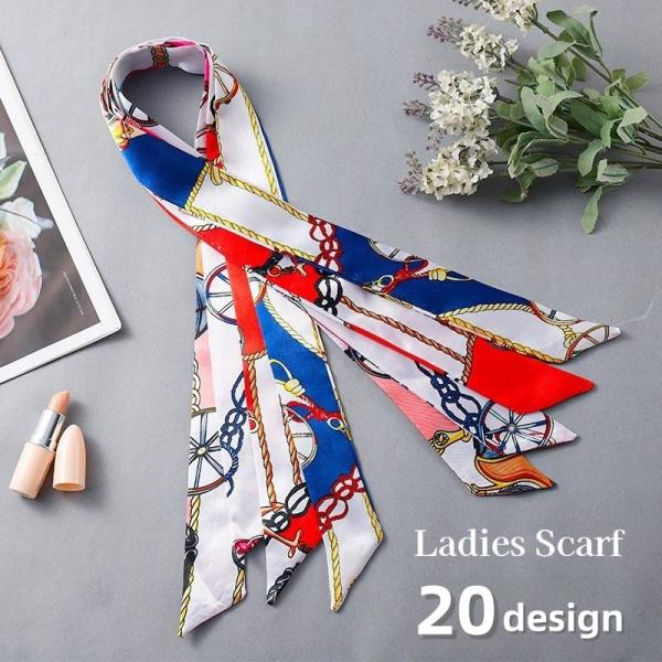 リボンスカーフ バッグスカーフ 90cm スカーフ 細スカーフ レディース シルク調 細め ロング ...