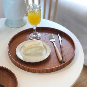 木製トレー 丸形 ラウンド カフェトレー ワン...の詳細画像3