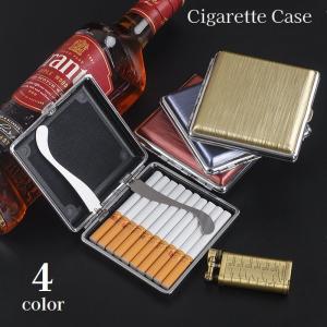 20本収納 シガレットケース レザー アルミ合金 タバコ シルバー 革