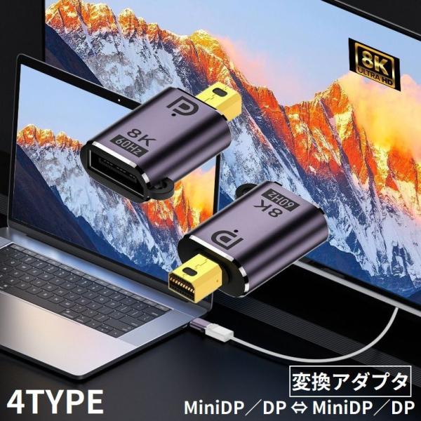 MiniDP to Displayport1.4 変換アダプタ 8K 60Hz 4K 144Hz U...