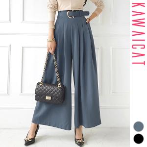 パンツ レディース ボトムス スラックス ワイドパンツ ロング フレア タック スカーチョ スカンツ ハイウエスト 上品 オフィス 春 秋 韓国 to25019
