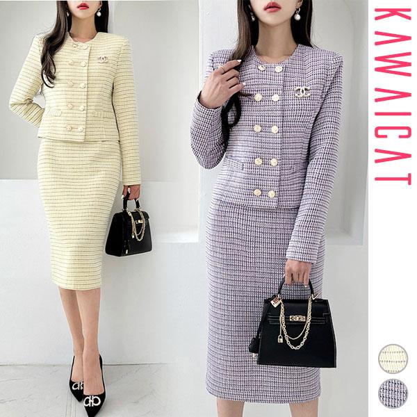 セットアップ レディース スーツ アンサンブル 上下セット 長袖 ジャケット ノーカラー タイト ス...