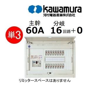 住宅分電盤 単3 主幹60A 分岐16回路+0 リミッタスペース無 河村電器 CN3616-0FL｜カワイ電機