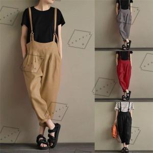 在庫処分 サロペットパンツ サロペット オールインワン レディース 綿麻混風 ロングパンツ パンツドレス オーバーオール ワイドパンツ ゆったり 着痩せ OL