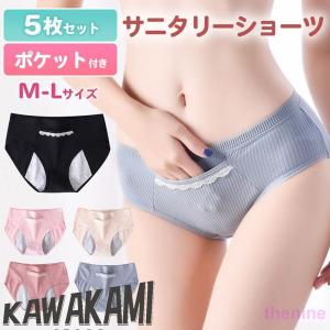 サニタリーショーツ ポケット付き 5枚セット 生理 パンツ 漏れない 防水布 通気性 伸縮性 ナイト サニタリー 生理用品 ショーツ 下着 インナー