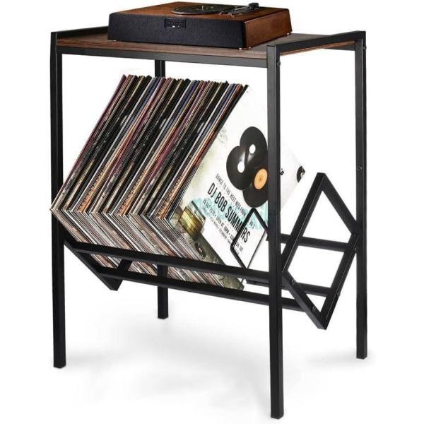 レコードラック レコード台 レコードプレーヤースタンド 最大80枚のアルバム収納 ターンテーブルスタ...