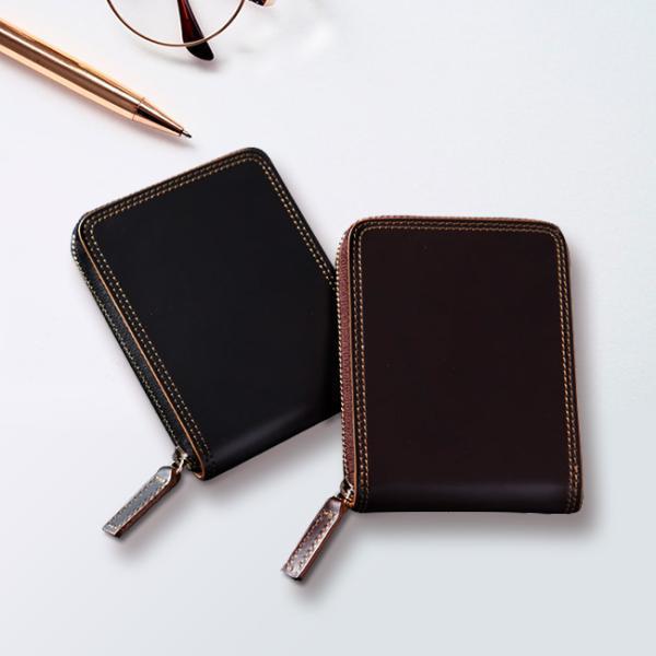 コードバンラウンドファスナー財布（ブラック/チョコ） 財布 ファスナー財布