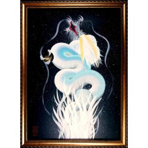 一筆龍白青龍　A3サイズ　揮毫料　用紙代込み  額縁付