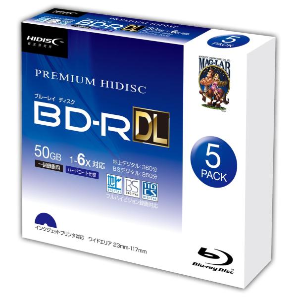 BD-R DL 録画用 50GB 5枚入り スリムケース付き インクジェットプリンター対応 HIDI...