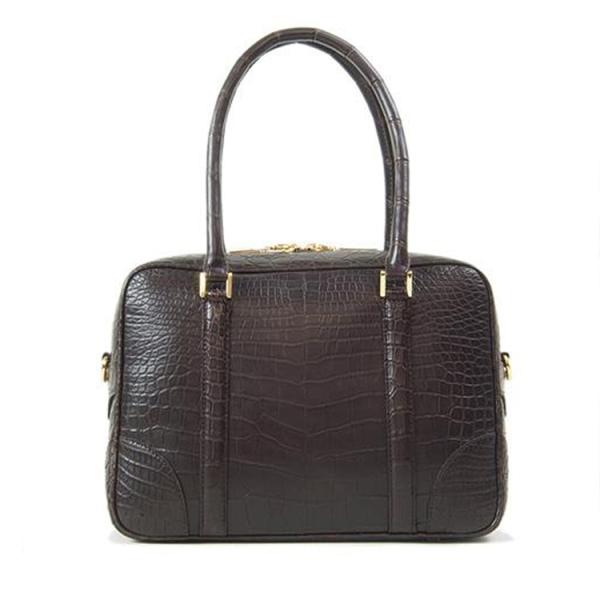 センタ−取り クロコダイル 2WAY ハンドバッグ ショルダーバッグ レディース ブラウン マット仕...