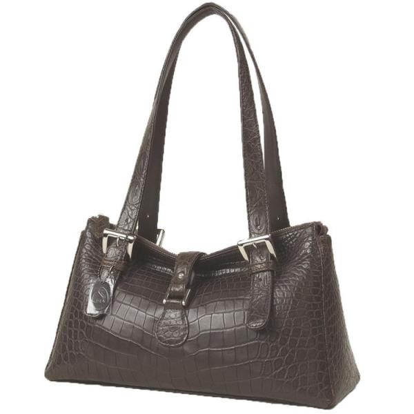 【日本製 】 クロコダイル ショルダーバッグ ハンドバッグ マット加工 ブラウン
