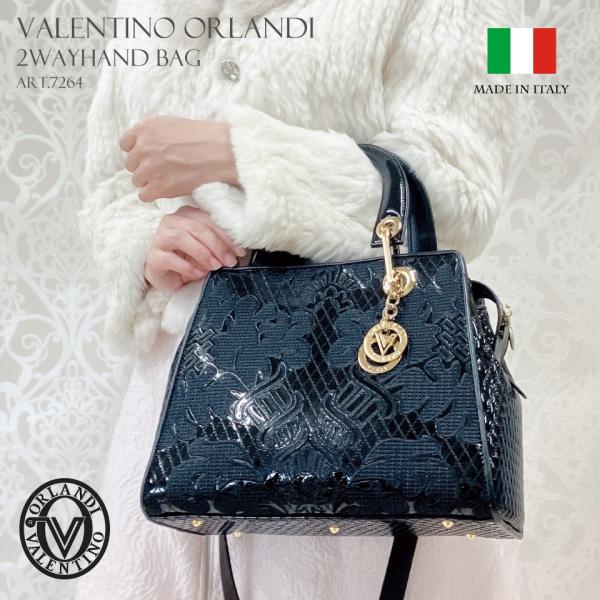 イタリア製 刺繍 本革 パテントカーフレザー 2WAY ショルダーレディース Valentino O...