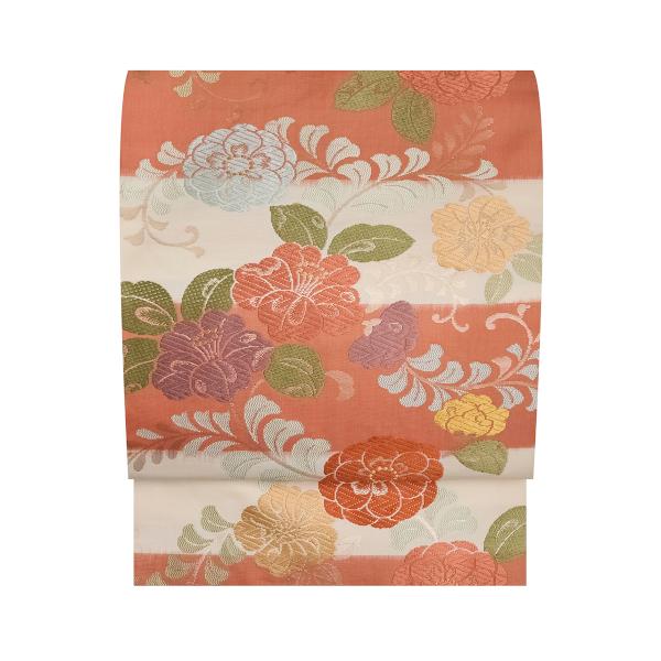 段熨斗目に花の模様　唐織　名古屋帯【中古】