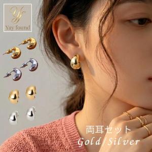 ピアス イヤリング 金属アレルギー対応 ニッケルフリー ドロップ ぷっくり フープ 月 ムーン しずく 両耳用 痛くない シリコンカバー ゴールド シルバー