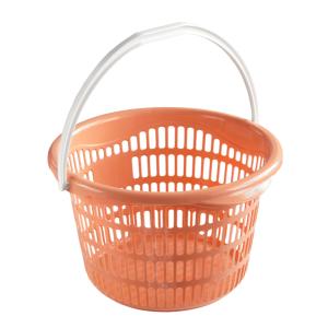 バスケット　丸型　持ち手付　直径３５．２×高さ２１ｃｍ　ペールオレンジ　サンテール