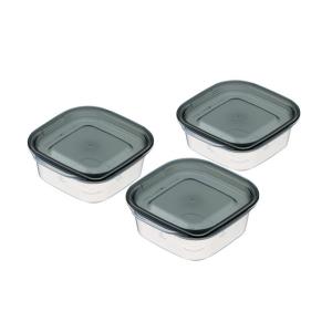 保存容器 楽ちんパック スクエア 容量90ｍｌ クリアーブラック 3個入 (100円ショップ 100円均一 100均一 100均)