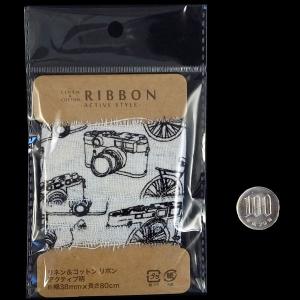 リネン&コットンリボン アクティブ柄 幅38m...の詳細画像1