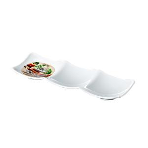 角皿 三連タイプ ポリプロピレン製 ホワイト 7.9×21.9×高さ2.3cm モルン (100円ショップ 100円均一 100均一 100均) 食器皿の商品画像