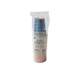 紙コップ チェック柄 容量100ml 30個入 (100円ショップ 100円均一 100均一 100均)