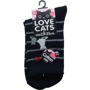 靴下 綿混ネコ柄ソックス 23~25cm ［色柄指定不可］ (100円ショップ 100円均一 100均一 100均)