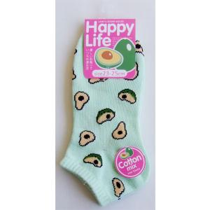 靴下 婦人 綿混アボカド柄ショートソックス 23~25cm ［色柄指定不可］ (100円ショップ 100円均一 100均一 100均)