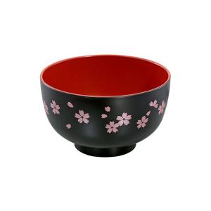 汁椀　さくら　黒　４００ｍｌ　洗浄機対応
