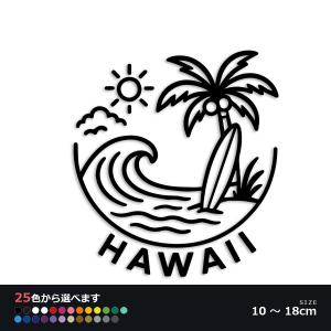 うねる波とヤシの木 カッティング ステッカー シール ハワイ HAWAII サーフィン 海 ビーチ 南国 車 バイク ヘルメット 防水 ドレスアップ (3100-01)