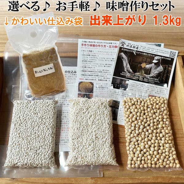 選べる味噌作りセット！お手軽1.3kg 2倍麹甘口 便利な仕込み袋 麦味噌 合わせ味噌 米みそ 玄米...