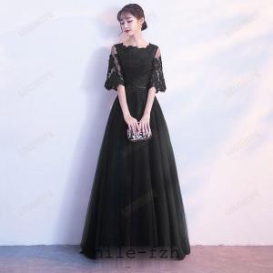 ロングドレス 母親 結婚式 レース 透明感あり...の詳細画像2