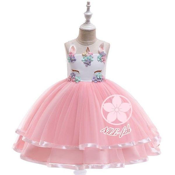 子供ドレス ピアノ発表会 チュール ワンピース ユニコーン 子どもドレス   七五三 ジュニアドレス...