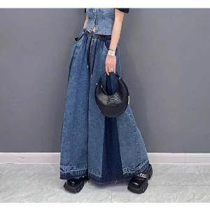 ワイドパンツ デニム レディース 切り替え フ...の詳細画像2