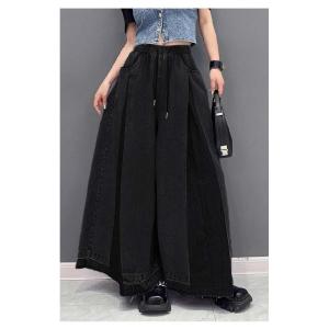 ワイドパンツ デニム レディース 切り替え フ...の詳細画像4