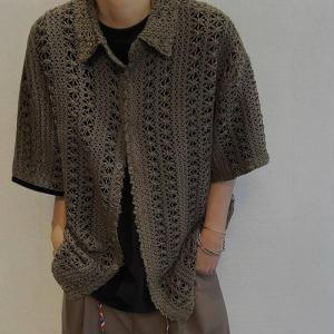 透かし編み ニット半袖シャツ メンズ サマーニ...の詳細画像1