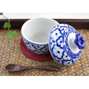 ふた付き青白シュガーポット（アジアン 食器 陶器 インテリア