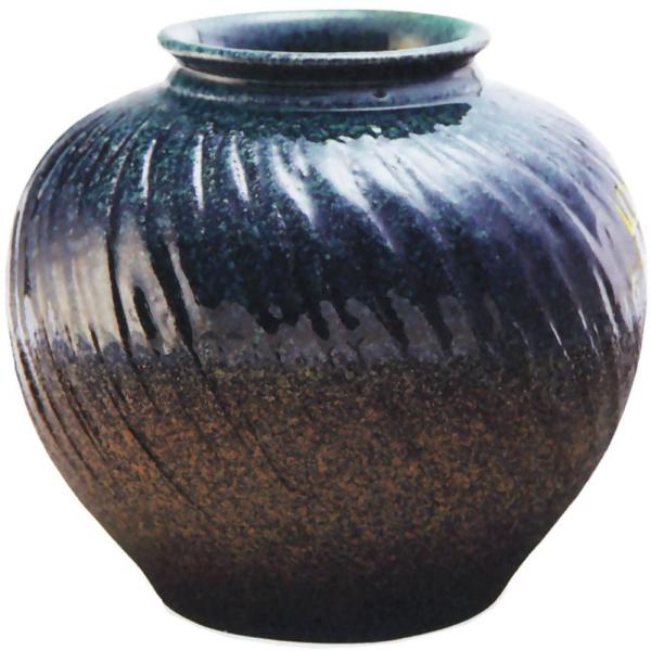 サメ肌緑ガラス丸花瓶  8号（信楽焼・花瓶・花入れ・花器・壺・壷・水盤・B010-06）