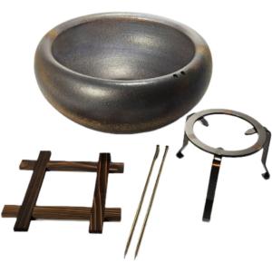 明治 大正期 大型銅製火鉢40cm 特大銅釜 鉄製五徳 茶道 華道 古道具