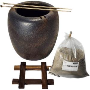 生子火鉢型灰皿セット 6号 本わら灰付き（火箸・五徳・井ゲタ付き