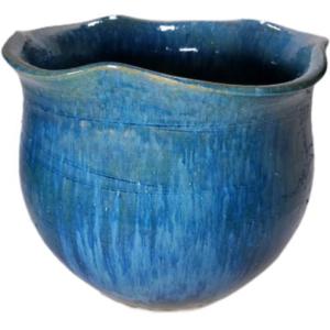 青ガラス浅型水鉢 19号 （信楽焼・陶器・水鉢・メダカ鉢・めだか