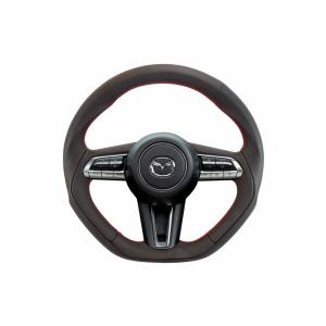 MAZDA3 ファストバック / MAZDA3 セダン 　BP#系用 ケンスタイル ステアリング ブラックレザー (レッドステッチ) MAZDA F-Type MF01 (KENSTYLE STEERING)｜kazoon