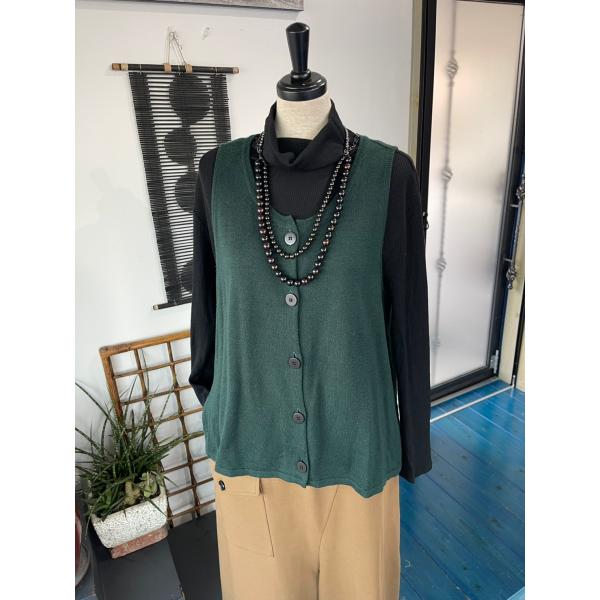 Wine　中古　レディース　トップス　ニット　ベスト　グリーン　薄手　美品　