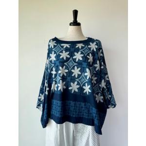 45R　中古　レディース　トップス　カットソー　ベスト　綿100％　ブルー　花柄　美品