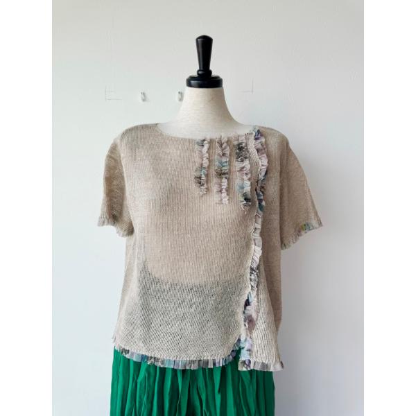 センソユニコ　イオコムイオ　センソ　レディース　トップス　ニット　美品　透け感　フリル　レース　麻　...