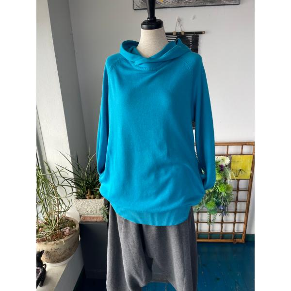 アルドリッジ　中古　レディース　トップス　ニット　フード付き　長袖　水色　美品