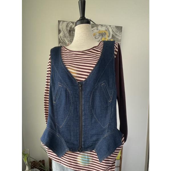 センソユニコ　キューブキューブ　中古　リサイクル　レディース　アウター　ベスト　デニム　前ファスナー...