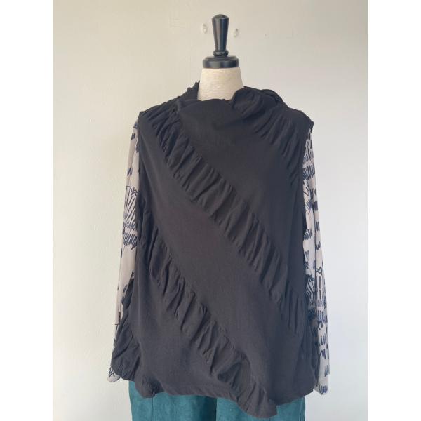 センソユニコ　慈雨　中古　レディース　トップス　カットソー　ベスト　ブラック　ふくれ織り　美品