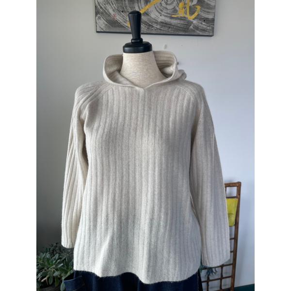 セモア　中古　レディース　トップス　ニット　長袖　オフホワイト　カシミヤ　フード付き　美品　