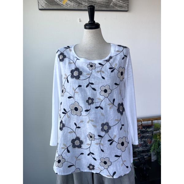 センソユニコ　WHY MIX　中古　リサイクル　センソ　レディース　カットソー　異素材　七分袖　花　...