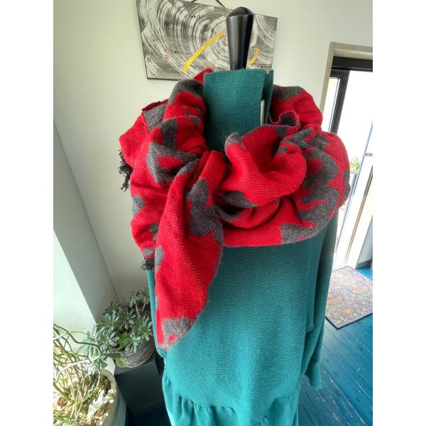 センソユニコ　sera　センソ　レディース　雑貨　ストール　赤×グレー　美品　新古品　未使用品