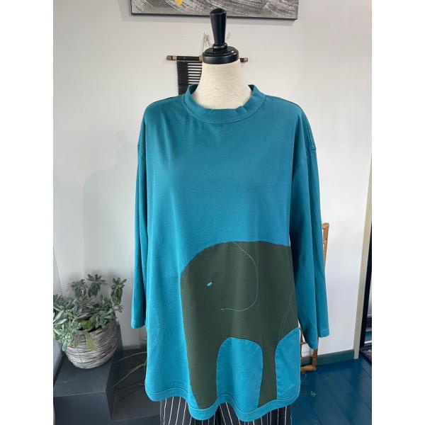 センソユニコ　イム　中古　リサイクル　センソ　レディース　カットソー　長袖　ゾウ柄　美品　