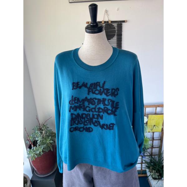 プリムール　中古　レディース　トップス　ニット　長袖　ブルー　刺しゅう　美品